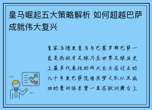 皇马崛起五大策略解析 如何超越巴萨成就伟大复兴 皇马崛起五大策略解析 如何超越巴萨成就伟大复兴